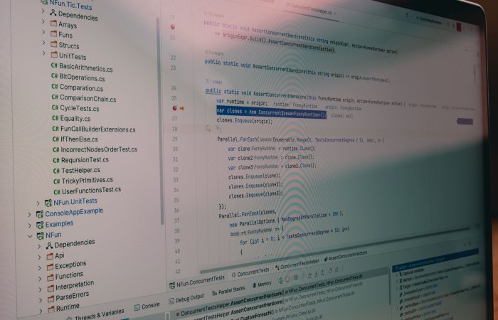Detailed view of code and file structure in a software development environment.